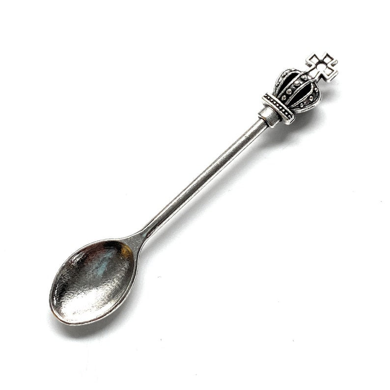 Mini cuillère avec couronne avec cuillère extra large, breloque renifleur, cuillère à poudre à priser, cuillère à tabac (environ 55 mm) argentée