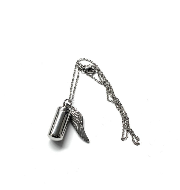 Collier avec capsule à remplir et pendentif aile en argent (env. 25 cm) chaîne pendentif collier cylindrique à visser en acier inoxydable