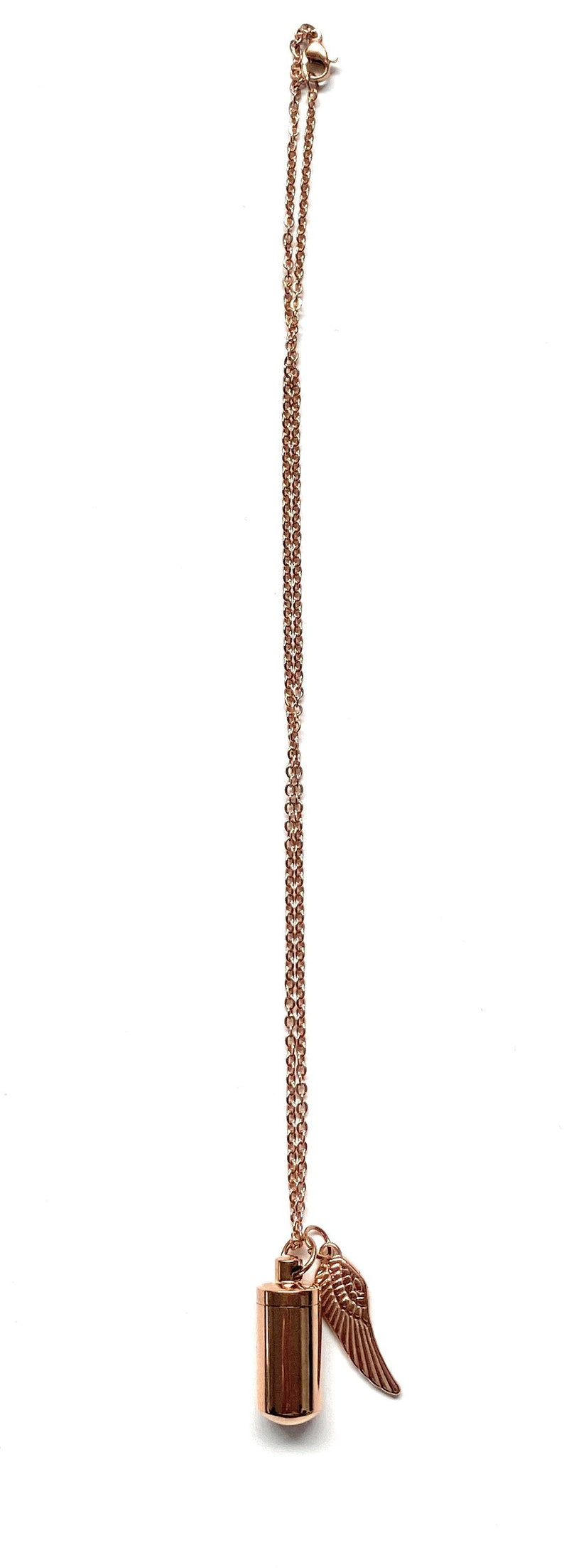 Collier avec capsule à remplir et pendentif aile (env. 25 cm) chaîne pendentif collier cylindrique à visser en acier inoxydable en or rose