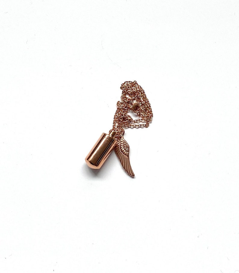 1 x necklace with fillable capsule and wing pendant in rose gold (approx. 25cm) chain cylinder necklace pendant for screwing made of stainless steel