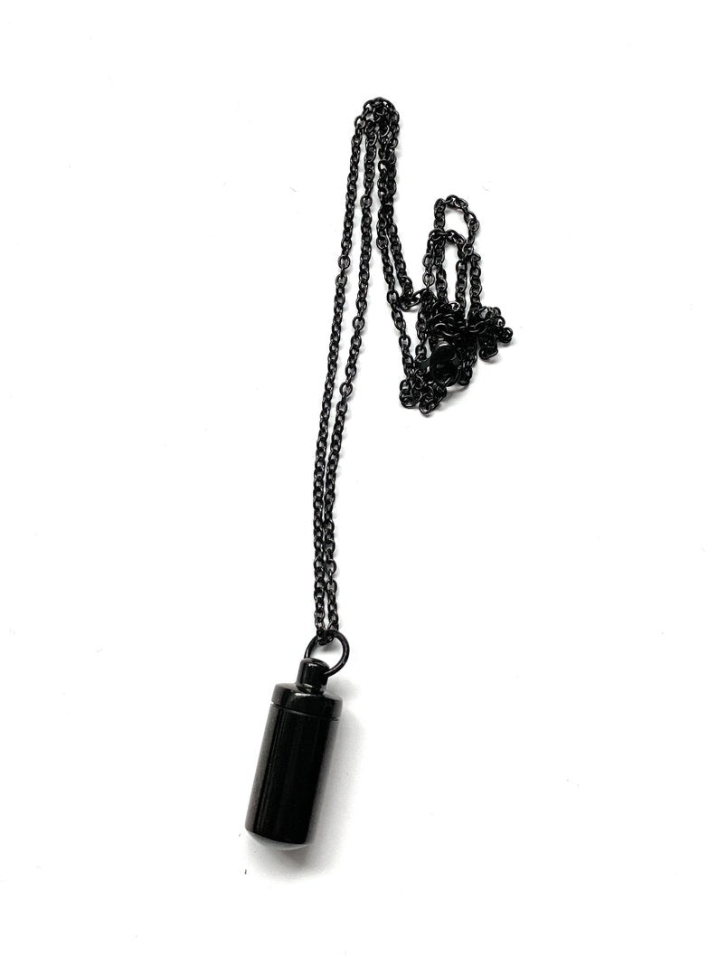 Collier avec capsule remplissable en noir (env. 30 cm) chaîne pendentif collier cylindrique à visser en acier inoxydable