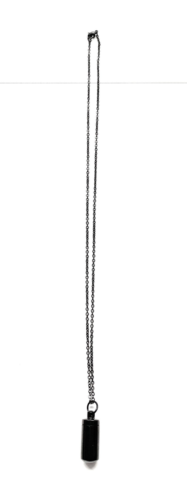 Collier avec capsule remplissable en noir (env. 30 cm) chaîne pendentif collier cylindrique à visser en acier inoxydable