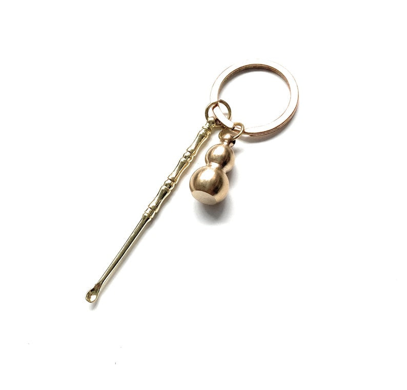Mini spoon pendant charm key ring with decorative balls spoon in gold for e.g. snuff