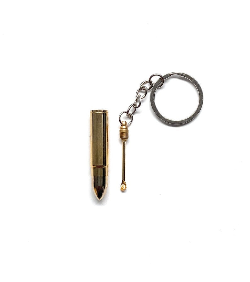 Keychain cartridge - cartridge case with integrated spoon, pendant in gold