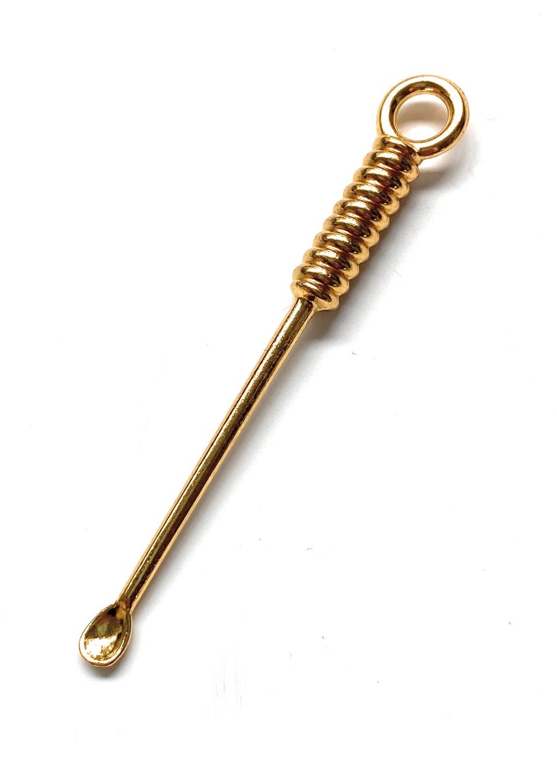 Mini cuillère en or avec anneau pour attacher au porte-clés, etc. (env. 70 mm) Charm Snuff Powder Spoon Smoking Snuff Spoon