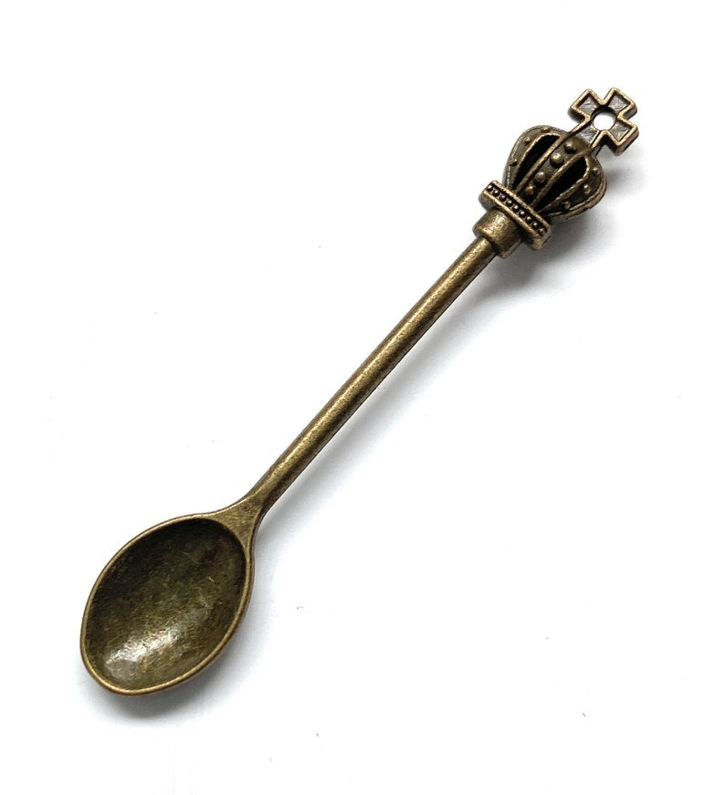 1 x mini spoon with crown with extra large spoon (approx. 55mm) Charm Sniffer Snorter Snuff Powder Spoon Smoking Snuff Spoon Brass