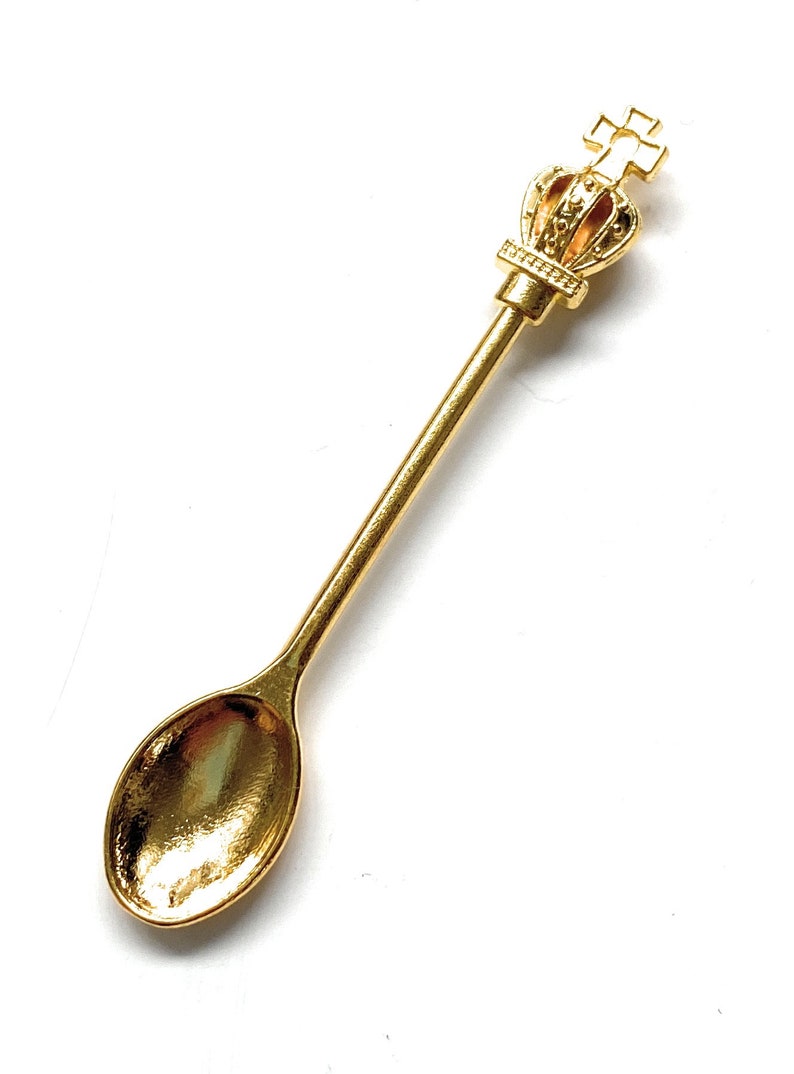 1 x Mini Spoon with Crown with Extra Large Spoon (approx. 55mm) Charm Sniffer Snorter Snuff Powder Spoon Smoking Snuff Spoon Gold