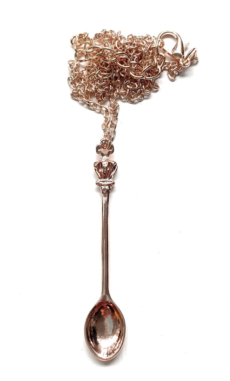 Mini Löffel Anhänger Charm mit Halskette in Rose-Gold, Länge ca. 40cm Kette Sniffer Snorter Snuff Snorter Powder Löffel Kette Rosé