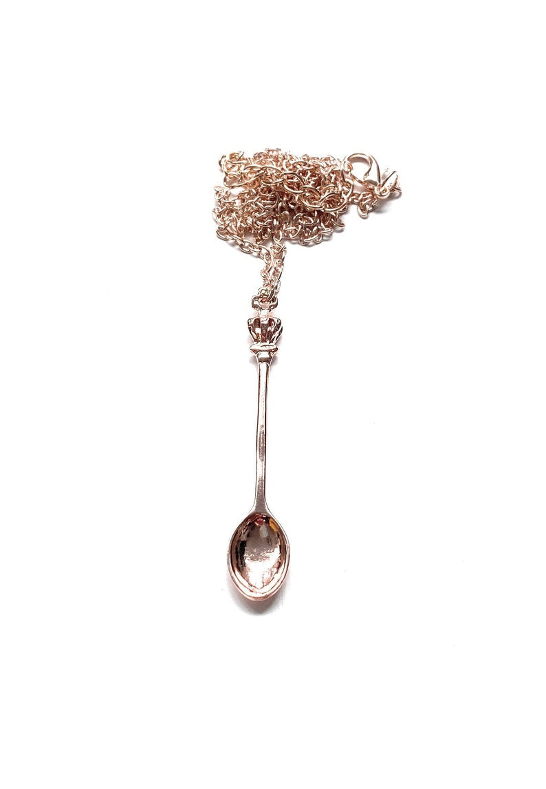 Mini spoon pendant charm with necklace in rose gold, length approx. 40cm chain Sniffer Snorter Snuff Snorter Powder spoon chain rose
