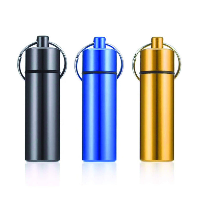 Produkte Aufbewahrungsbox Wasserdichte Aluminium Pillenbox Bottle Spender Dispenser Fashion steel bottle Removable Schlüsselanhänger in gold