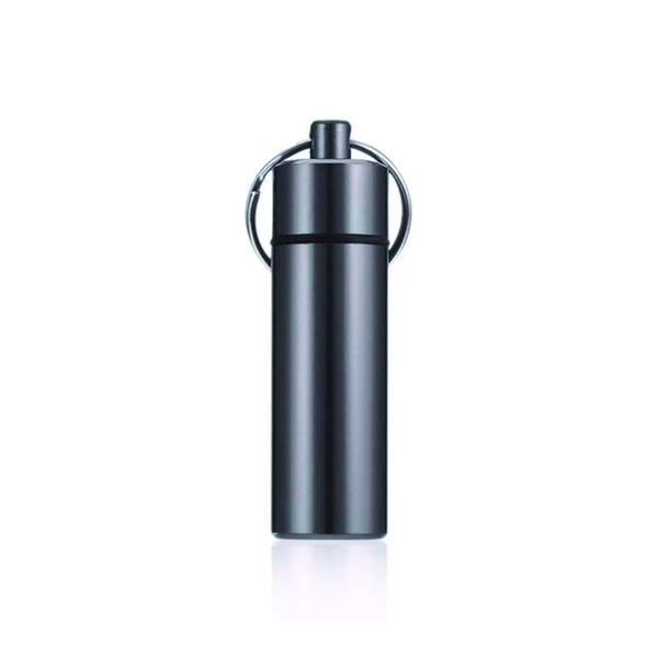 Aufbewahrungsbox Wasserdichte Aluminium Pillenbox Bottle Spender Dispenser Fashion steel bottle Removable Schlüsselanhänger in schwarz