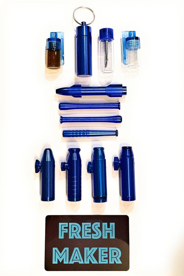 SET Blau/Blue Portionierer Sniff Snuff Bottle Sniffer Schnupf Spender Dispenser Dispensers Batcher (Röhrchen, Dosierer, Karte)