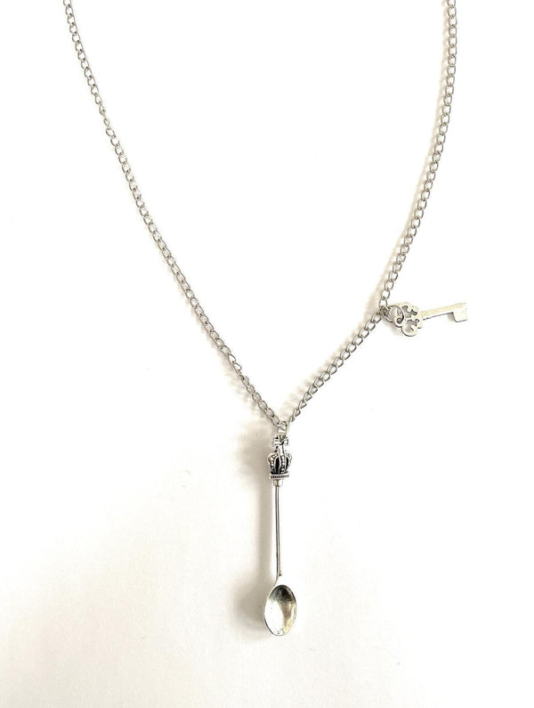 Mini Spoon Pendant Charm with Necklace Silver Tone Dispenser 45cm Chain Sniffer Snorter Snuff Snorter Powder Spoon Chain Silver Key