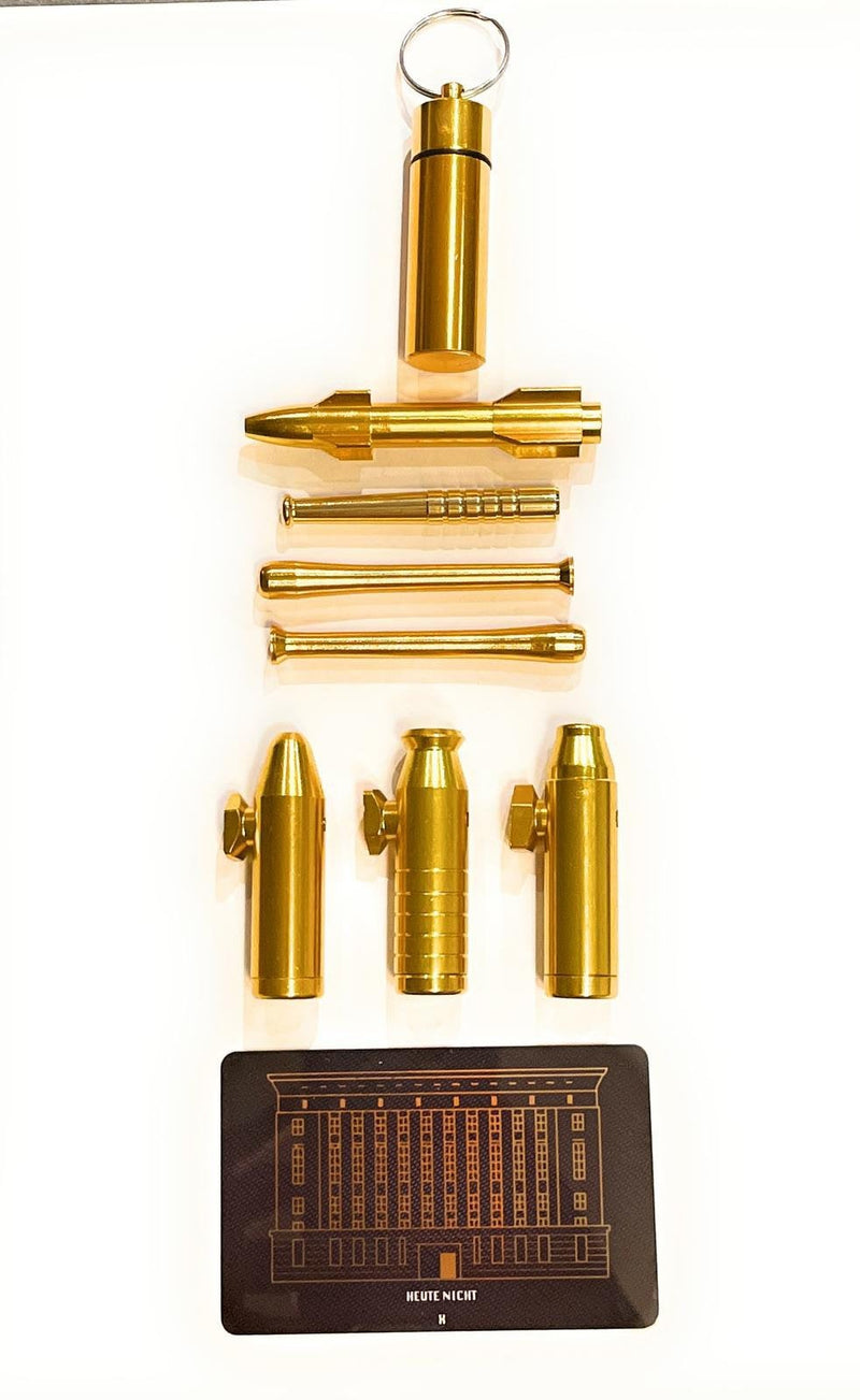 SET Gold Portionierer Sniff Snuff Bottle Sniffer Schnupf Spender Dispenser Dispensers Batcher (Röhrchen, Dosierer, Karte)