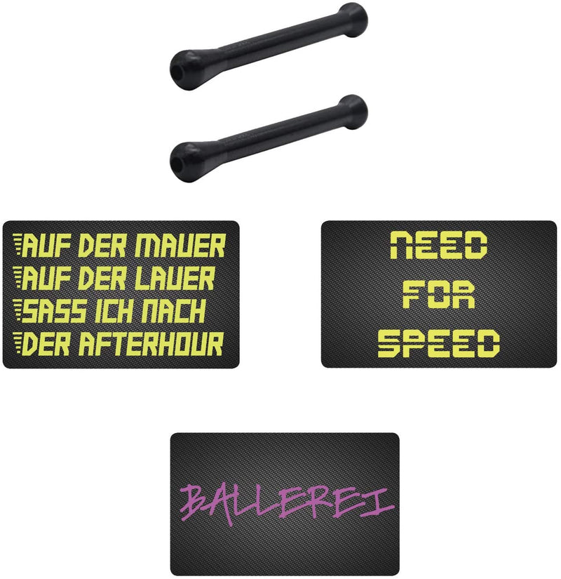 2 xSchwarze Ziehröhrchen & EC Kreditkarten Carbon Look „Need for Speed“/ „Auf der Mauer auf der Lauer “ /„BALLEREI“