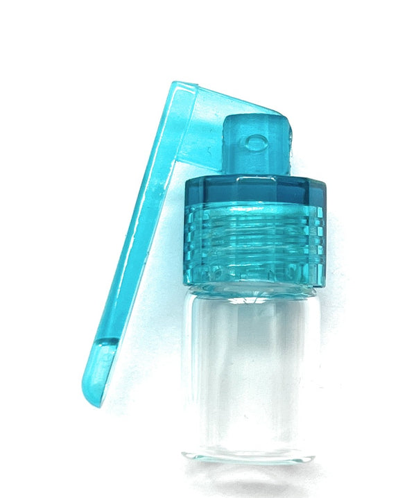Dispenser with fold-out spoon, clear with screw cap in turquoise including funnel