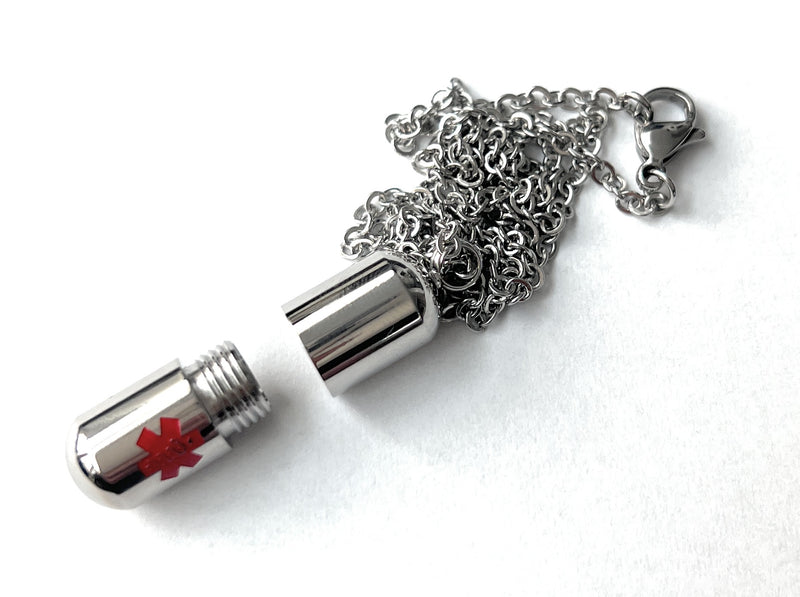 1 x necklace with fillable capsule, pendant in stainless steel (approx. 28cm) chain cylinder necklace pendant for screwing made of stainless steel